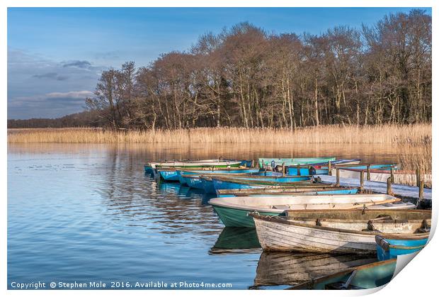 Filby Broad and Boats Print by Stephen Mole