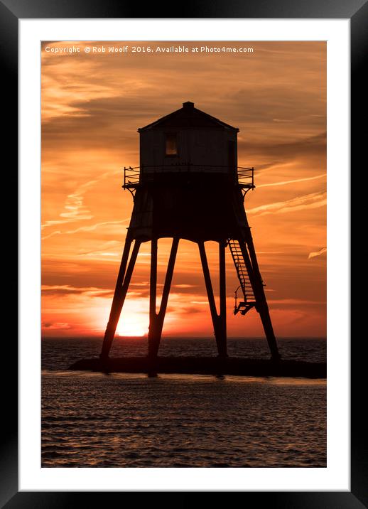 Dovercourt Leading Light in Silhouette. Framed Mounted Print by Rob Woolf