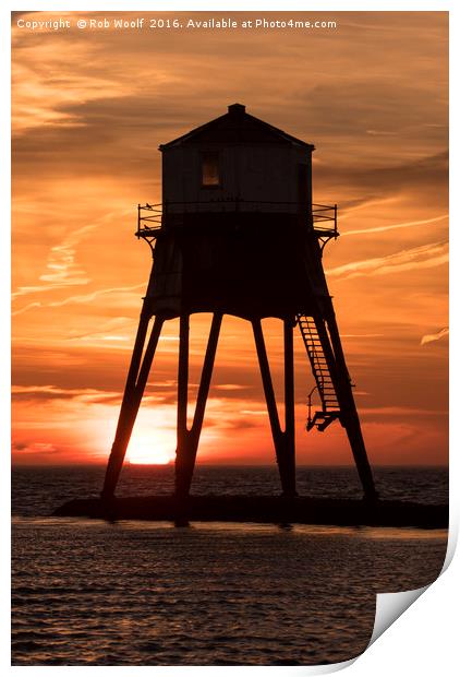 Dovercourt Leading Light in Silhouette. Print by Rob Woolf