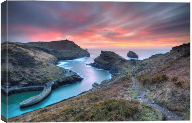 Sunset at Boscastle Canvas Print by Andrew Ray