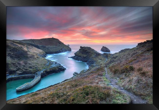 Sunset at Boscastle Framed Print by Andrew Ray