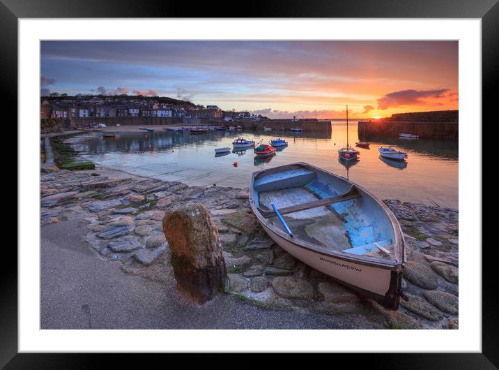 Boats at Sunrise (Mousehole) Framed Mounted Print by Andrew Ray