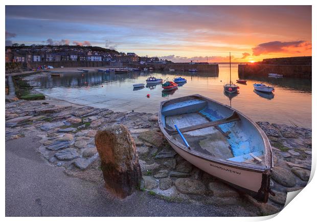 Boats at Sunrise (Mousehole) Print by Andrew Ray