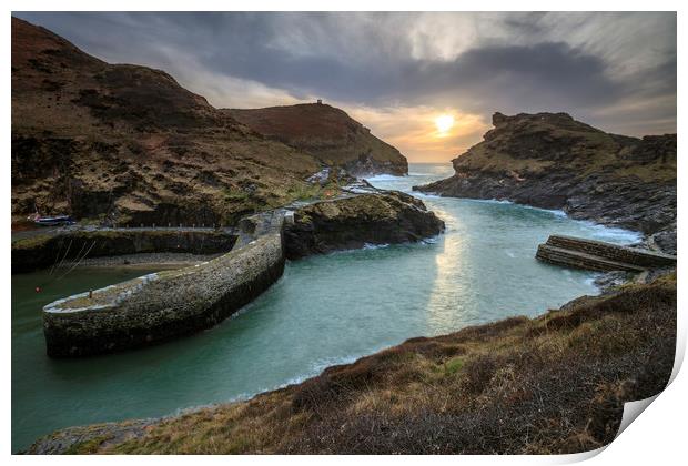 Setting Sun at Boscastle Print by Andrew Ray