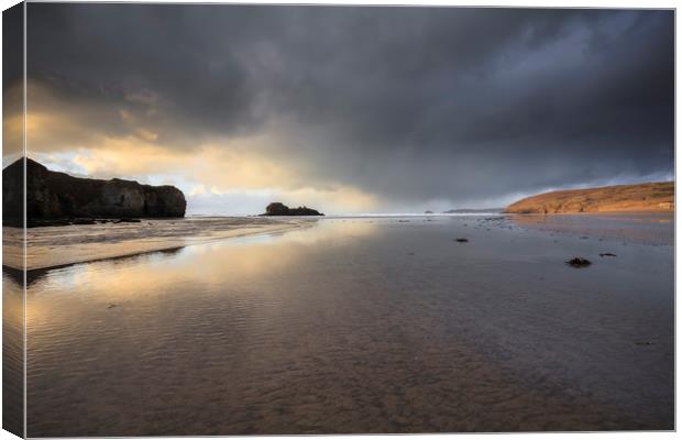 Storm Clouds over Perranporth Beach Canvas Print by Andrew Ray