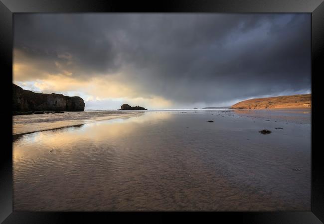 Storm Clouds over Perranporth Beach Framed Print by Andrew Ray