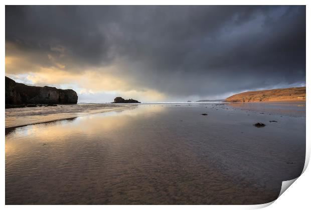 Storm Clouds over Perranporth Beach Print by Andrew Ray
