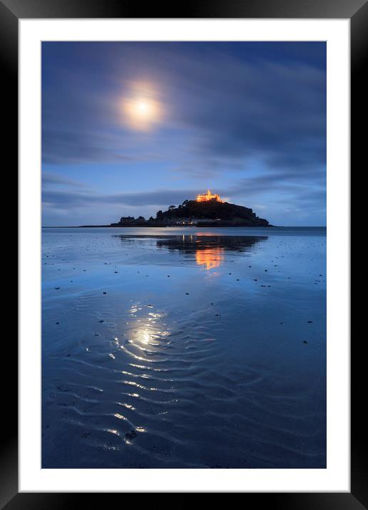Moonlight Reflections (Marazion Beach) Framed Mounted Print by Andrew Ray