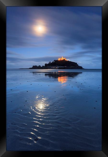 Moonlight Reflections (Marazion Beach) Framed Print by Andrew Ray