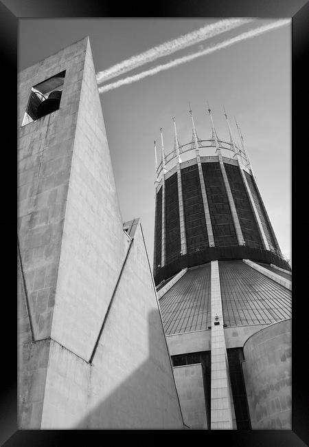 LIVERPOOL CATHOLIC CATHEDRAL BLACK AND WHITE Framed Print by John Hickey-Fry