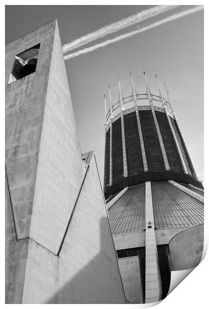 LIVERPOOL CATHOLIC CATHEDRAL BLACK AND WHITE Print by John Hickey-Fry