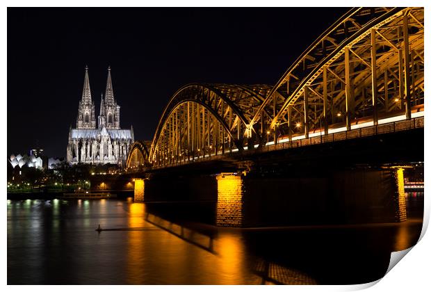 Cologne at Night Print by Johannes Valkama