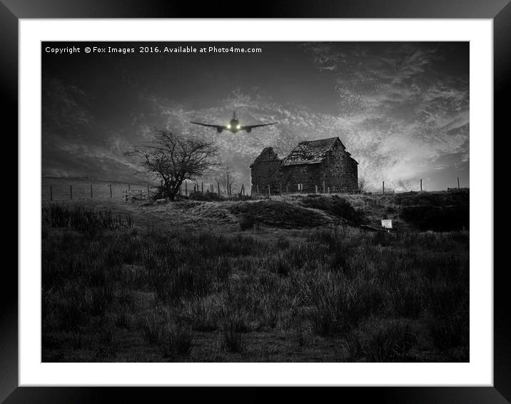 plane over old ruin Framed Mounted Print by Derrick Fox Lomax