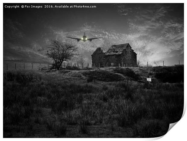 plane over old ruin Print by Derrick Fox Lomax