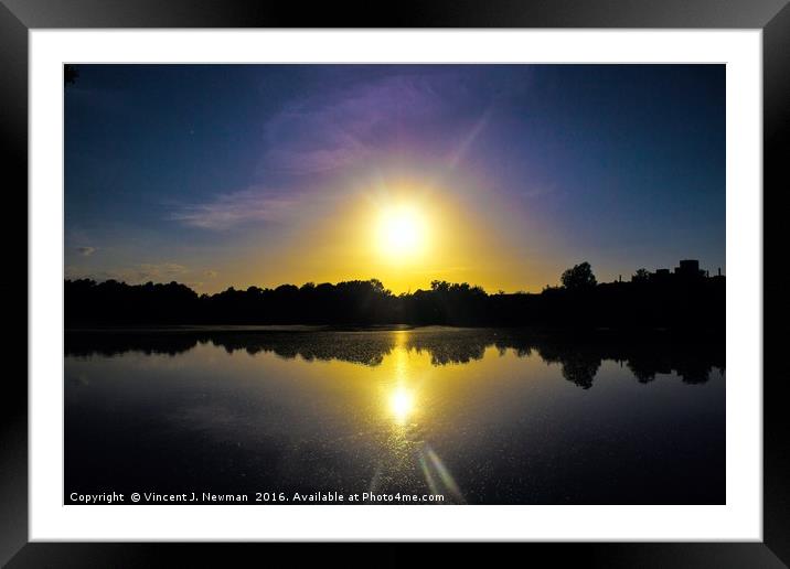  Sunset Over U.E.A Lake, Norwich, England Framed Mounted Print by Vincent J. Newman