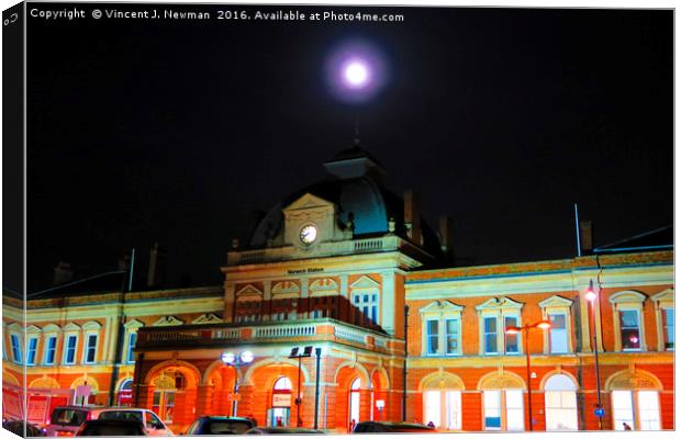 Full Moon Above Norwich Train Station, England Canvas Print by Vincent J. Newman
