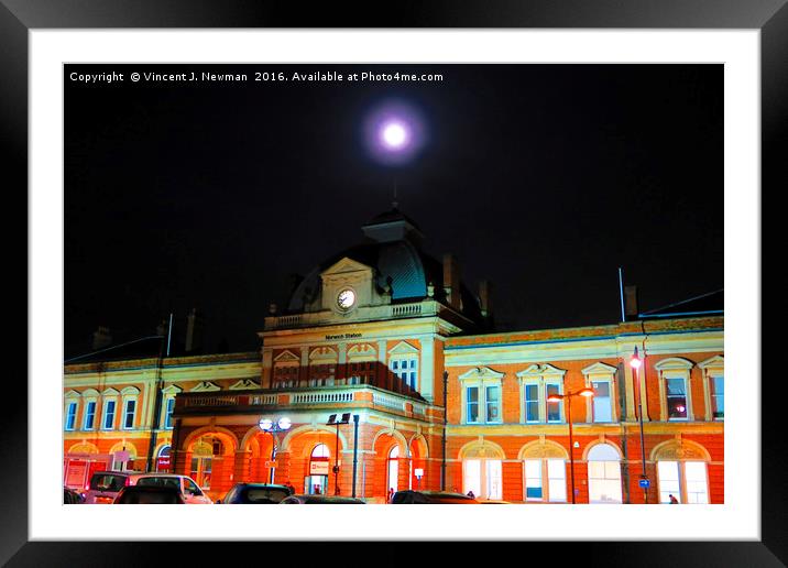 Full Moon Above Norwich Train Station, England Framed Mounted Print by Vincent J. Newman