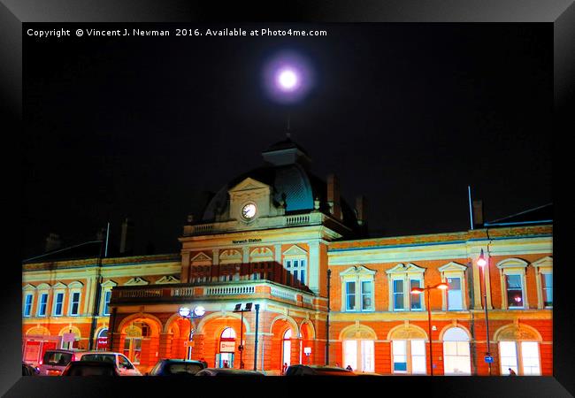 Full Moon Above Norwich Train Station, England Framed Print by Vincent J. Newman