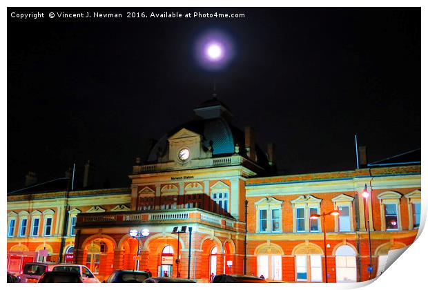 Full Moon Above Norwich Train Station, England Print by Vincent J. Newman