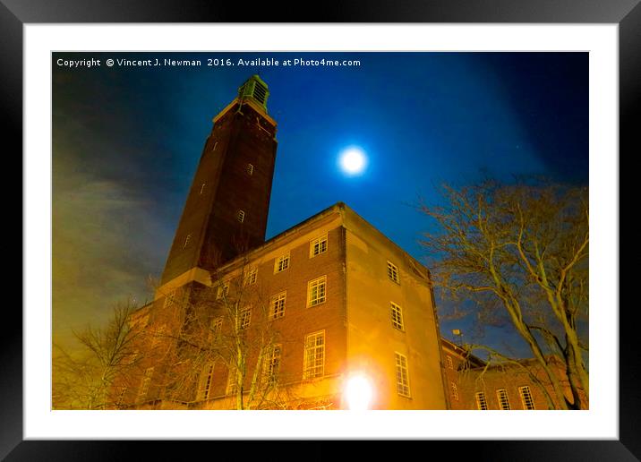 Norwich City Hall at Night, England Framed Mounted Print by Vincent J. Newman