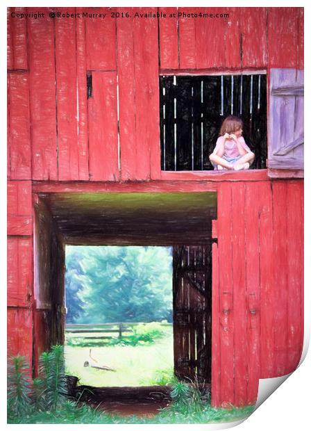 Girl in the Red Barn Print by Robert Murray