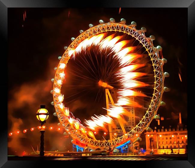 London Eye Fireworks Framed Print by Clive Eariss