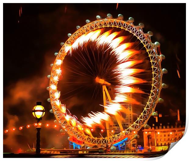 London Eye Fireworks Print by Clive Eariss