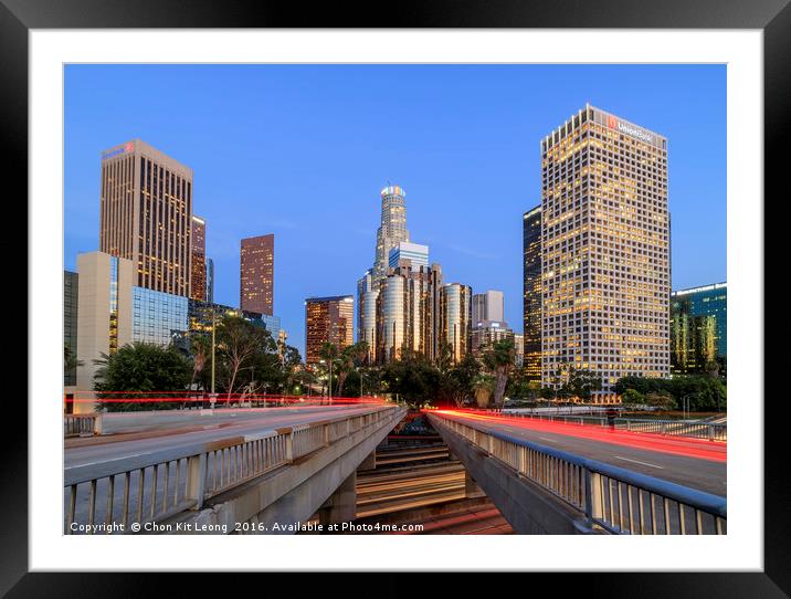 Los Angeles downtown night scene Framed Mounted Print by Chon Kit Leong