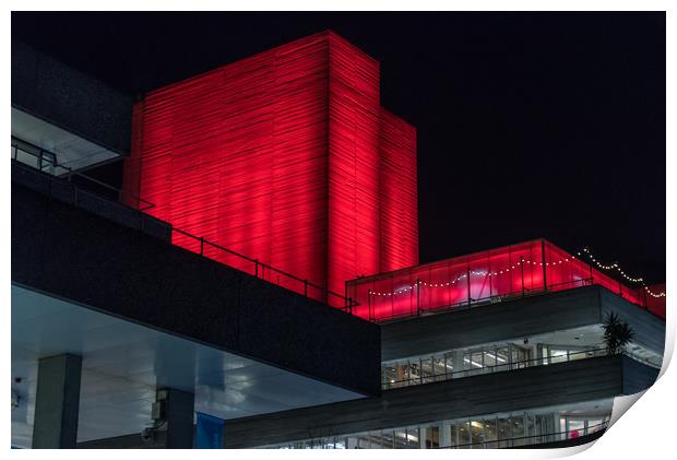 National Theatre red lighting Print by Gary Eason
