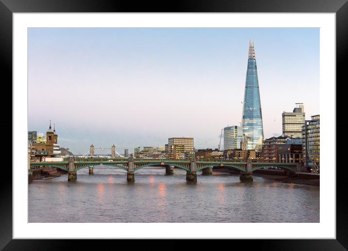 The Shard and River Thames at twilight Framed Mounted Print by Gary Eason