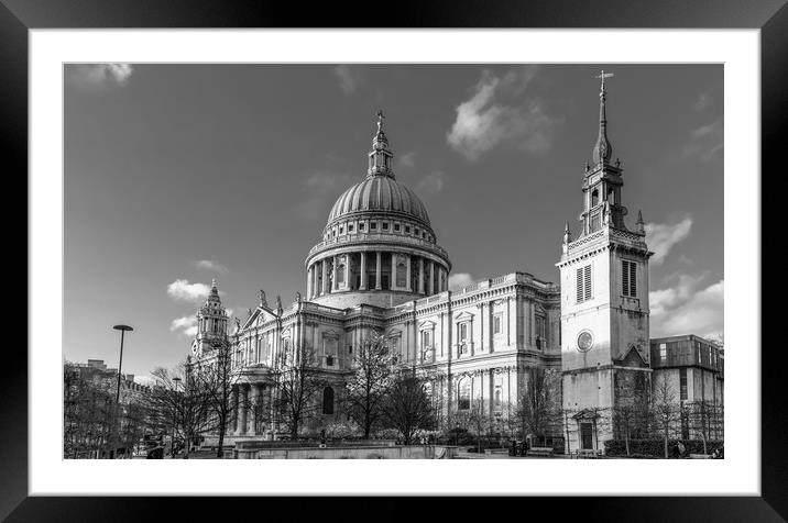 Winter sun St Paul's Cathedral B&W version Framed Mounted Print by Gary Eason