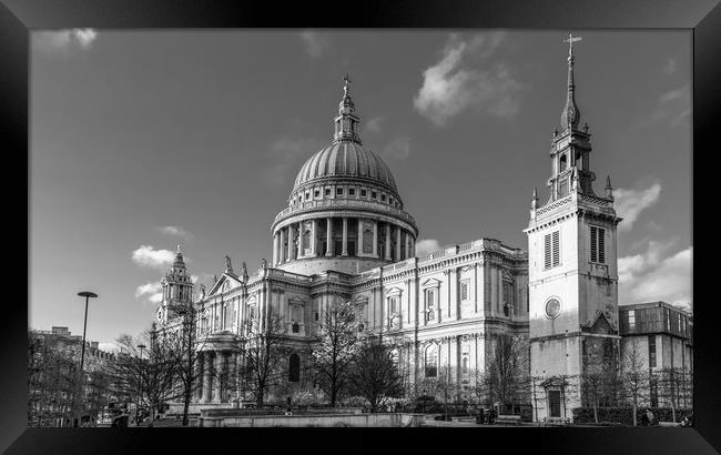 Winter sun St Paul's Cathedral B&W version Framed Print by Gary Eason