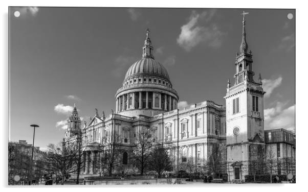 Winter sun St Paul's Cathedral B&W version Acrylic by Gary Eason