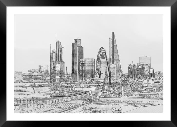 City of London outline poster B&W Framed Mounted Print by Gary Eason
