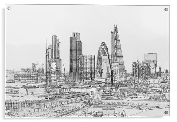 City of London outline poster B&W Acrylic by Gary Eason