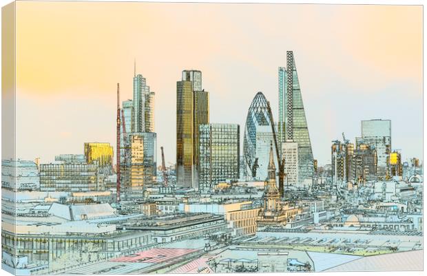 City of London toned outline poster  Canvas Print by Gary Eason