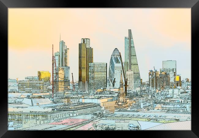 City of London toned outline poster  Framed Print by Gary Eason
