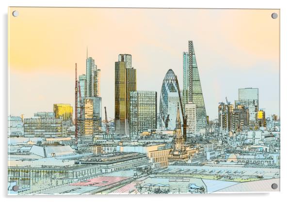 City of London toned outline poster  Acrylic by Gary Eason