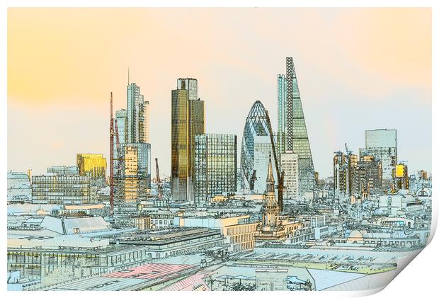 City of London toned outline poster  Print by Gary Eason