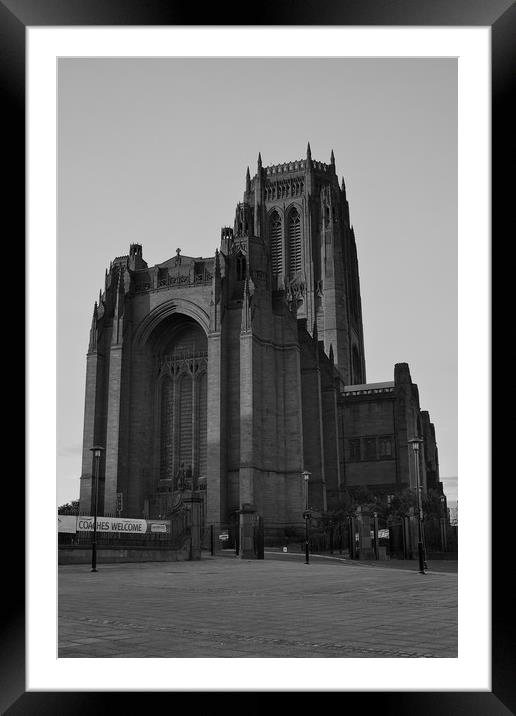   LIVERPOOL ANGLICAN CATHEDRAL BLACK AND WHITE Framed Mounted Print by John Hickey-Fry