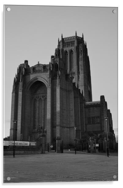   LIVERPOOL ANGLICAN CATHEDRAL BLACK AND WHITE Acrylic by John Hickey-Fry