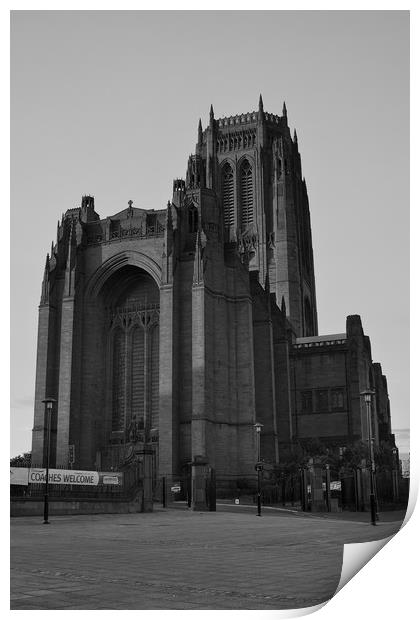   LIVERPOOL ANGLICAN CATHEDRAL BLACK AND WHITE Print by John Hickey-Fry