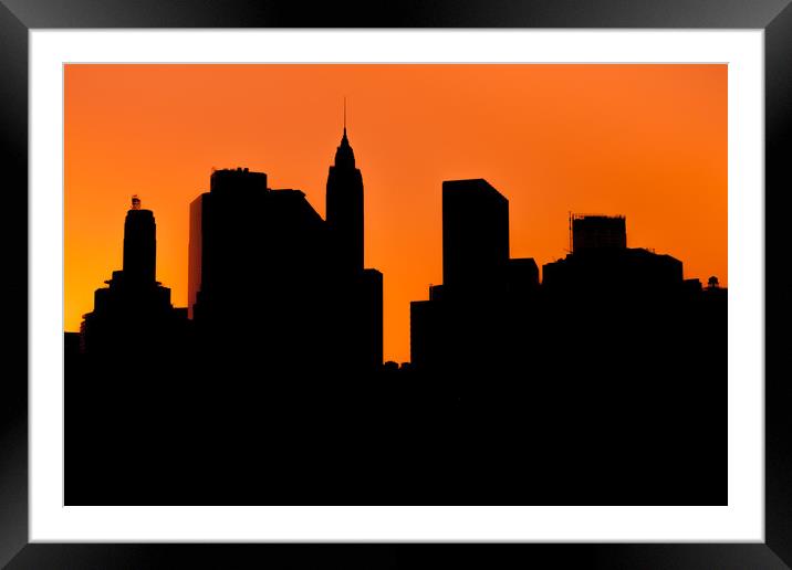  Lower Manhattan Sunset Silhouette Framed Mounted Print by Johannes Valkama
