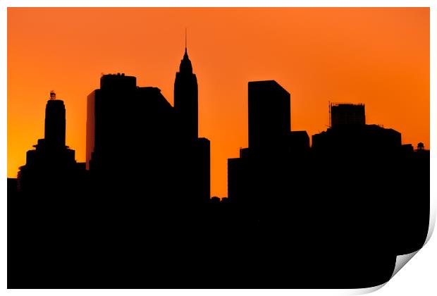  Lower Manhattan Sunset Silhouette Print by Johannes Valkama
