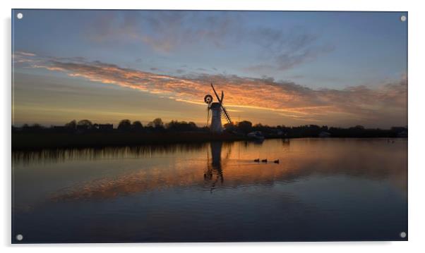 Thurne mill sunrise  Acrylic by Gary Pearson