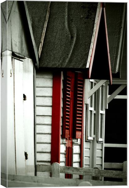Beach Huts - In Red, White and Black Canvas Print by graham young