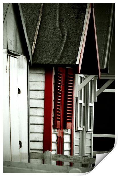 Beach Huts - In Red, White and Black Print by graham young