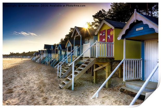 Wells-next-the-Sea Beach Huts Sunrise Print by Alan Simpson