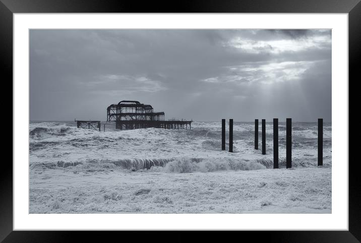 West Pier, Brighton, Storms, Rough Sea Framed Mounted Print by Sue MacCallum- Stewart
