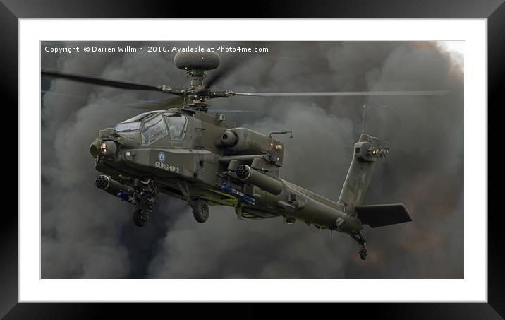 Gunship Two Apache through the smoke Framed Mounted Print by Darren Willmin